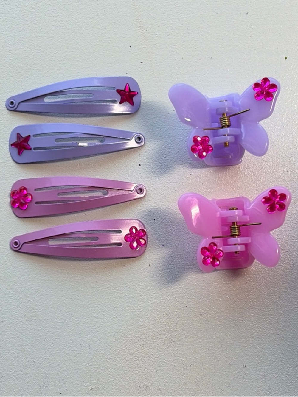 Pink and purple butterfly hair clips and barrettes bundle